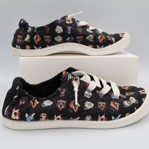 BOBS Skechers Dog Print Sneaker Elastic Heel Shoes Size 7